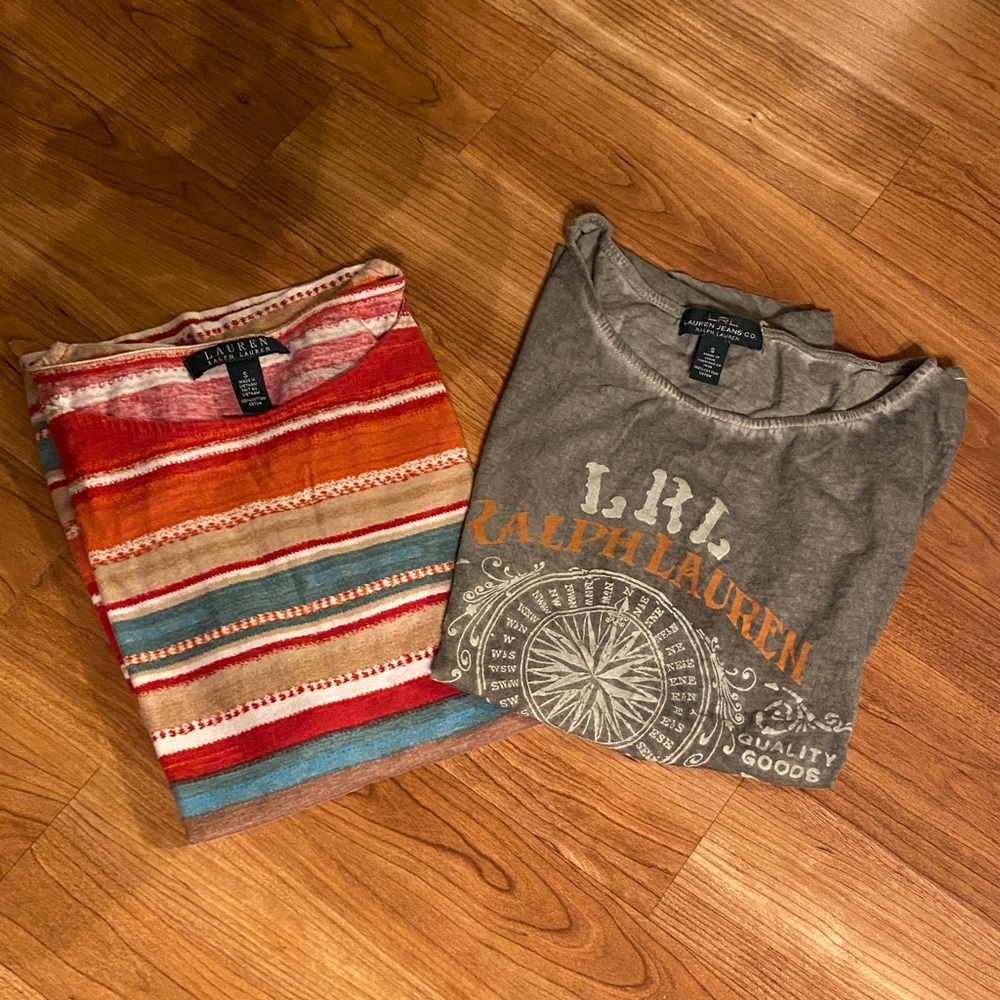(2)Ralph Lauren Tee and Multicolor Striped LRL tee S